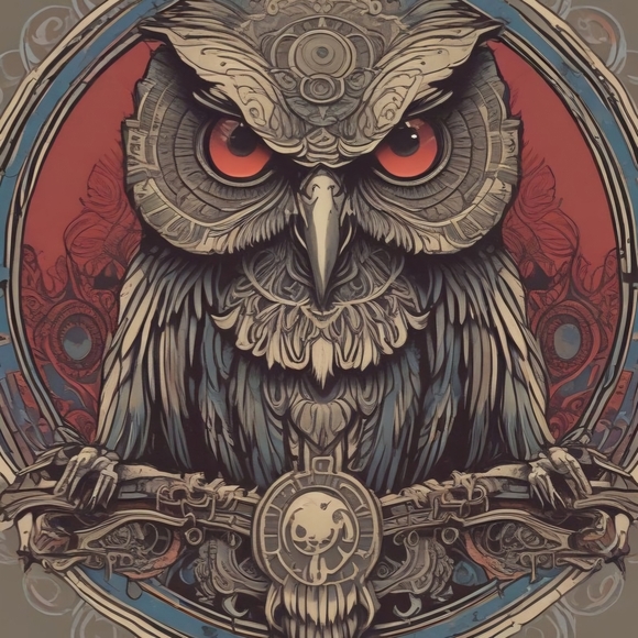 Intricate Owl Art Print - Red and Gray - Picture 1 of 1